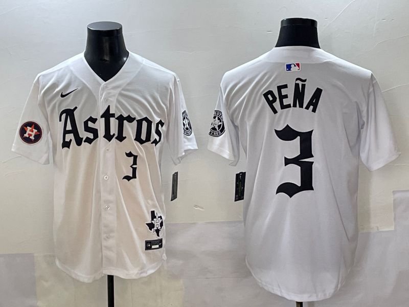 Men 2025 Houston Astros 3 Pena White Five generations Joint Name Nike MLB Jersey style 40